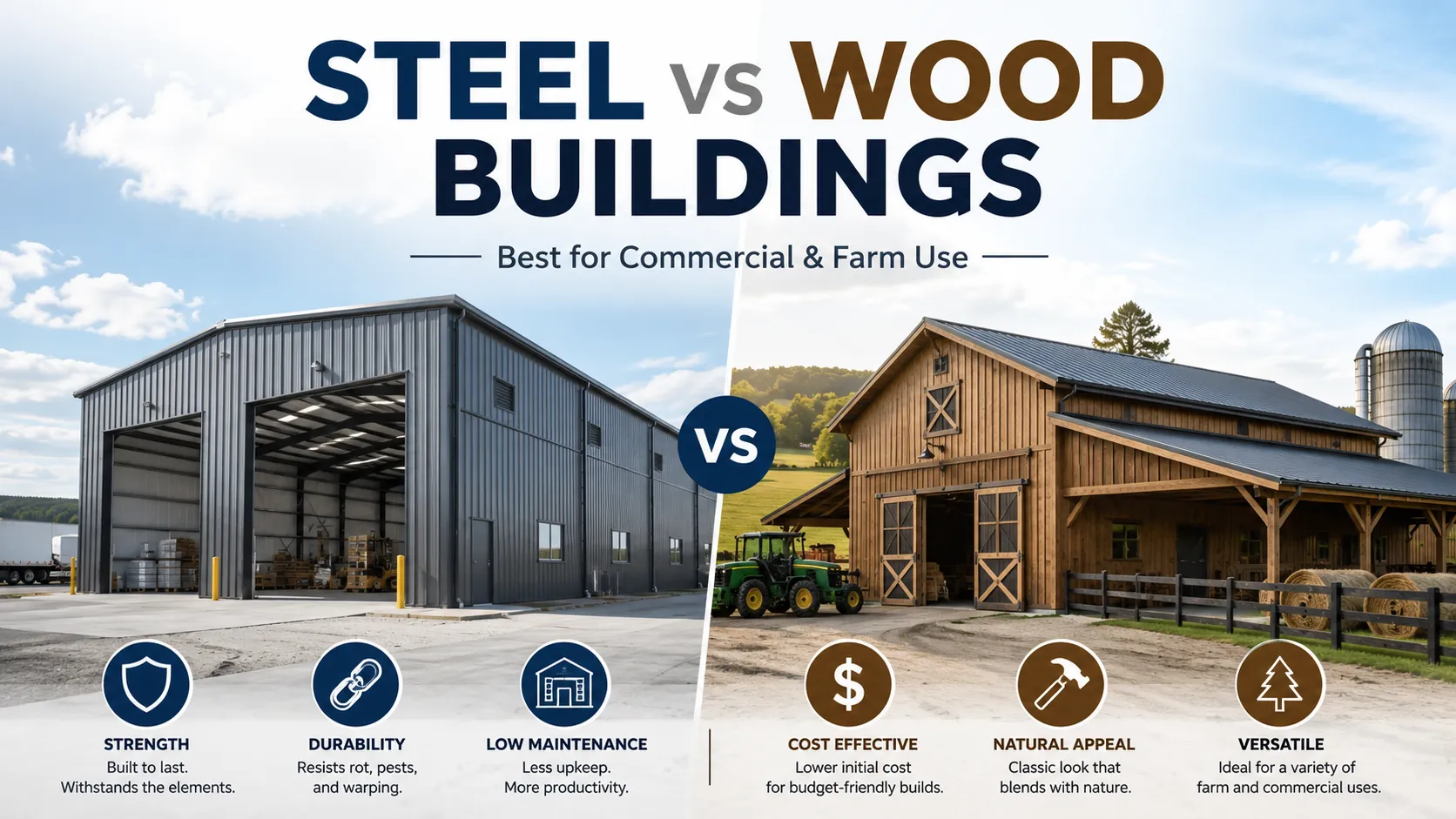 Steel vs Wood Buildings Best for Commercial & Farm Use